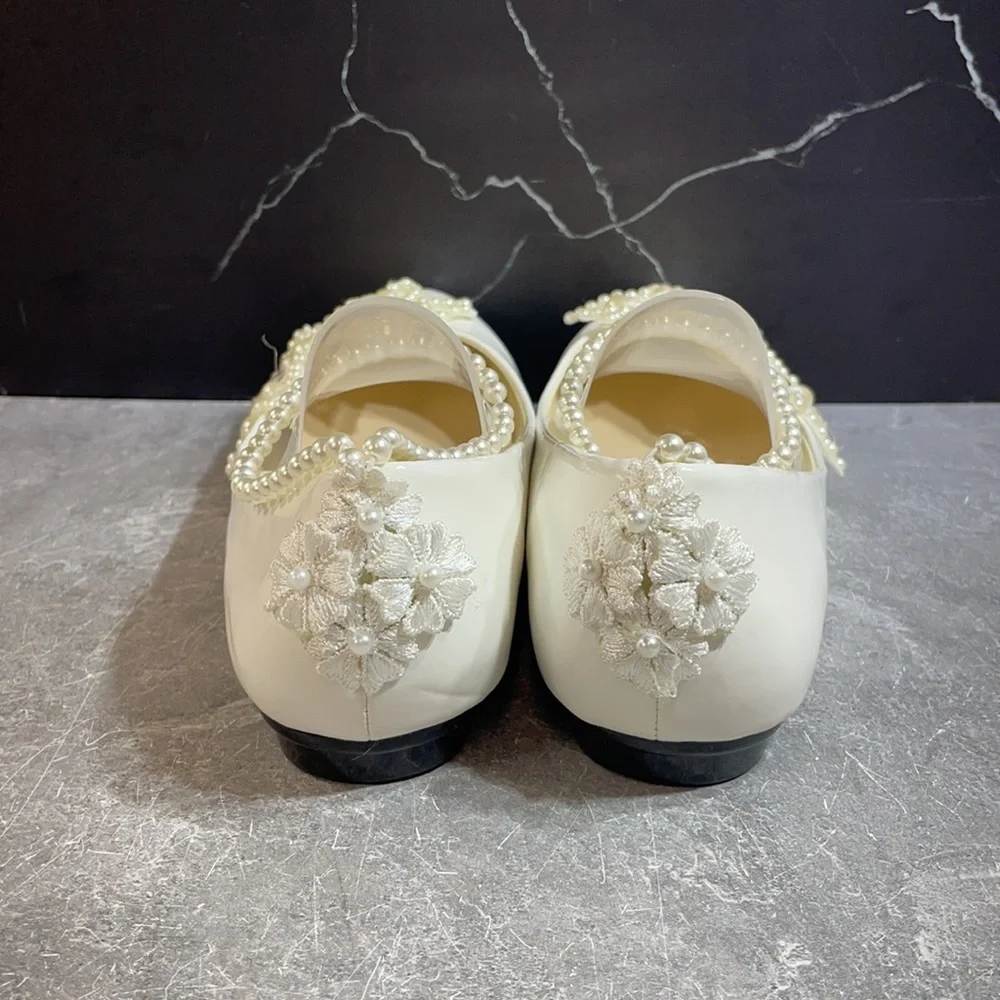 Getmorebeauty Pearl Bows Bridal Flats White Size 9.5m - Picture 4 of 8